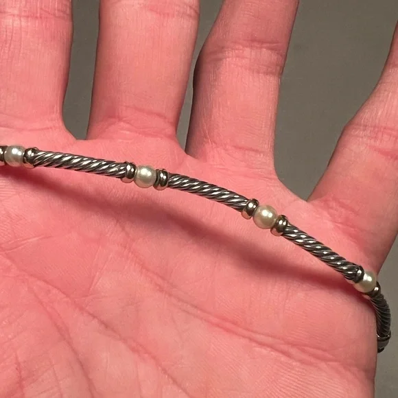 David Yurman .925 Silver and Pearl Metro Station Bracelet - Picture 3 of 10